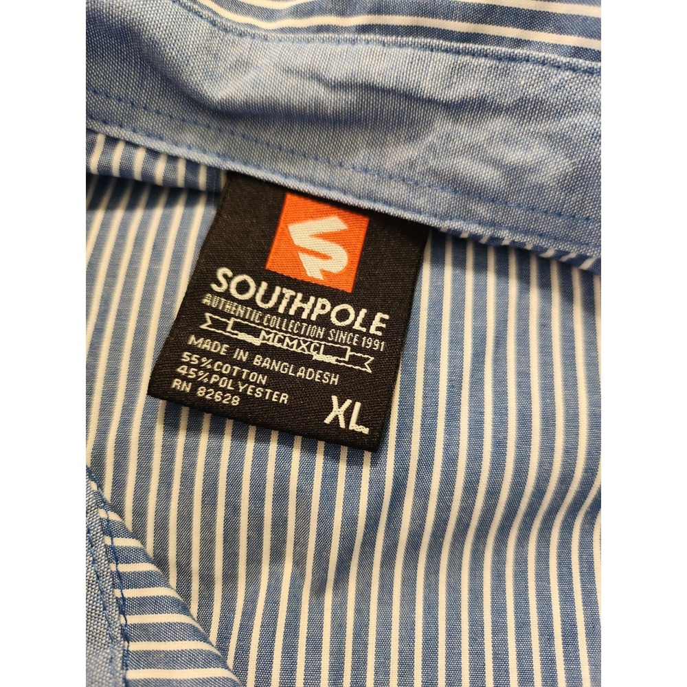 Southpole‎ Mens Striped Short Sleeve Button Up Shirt XL Blue White Casual Work - Picture 5 of 5